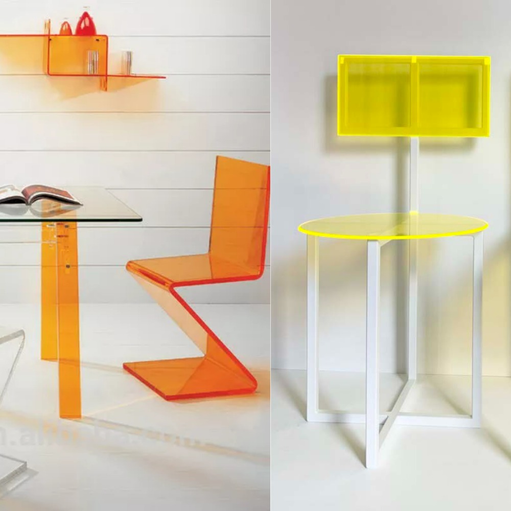 color lucite acrylic z shaped chair