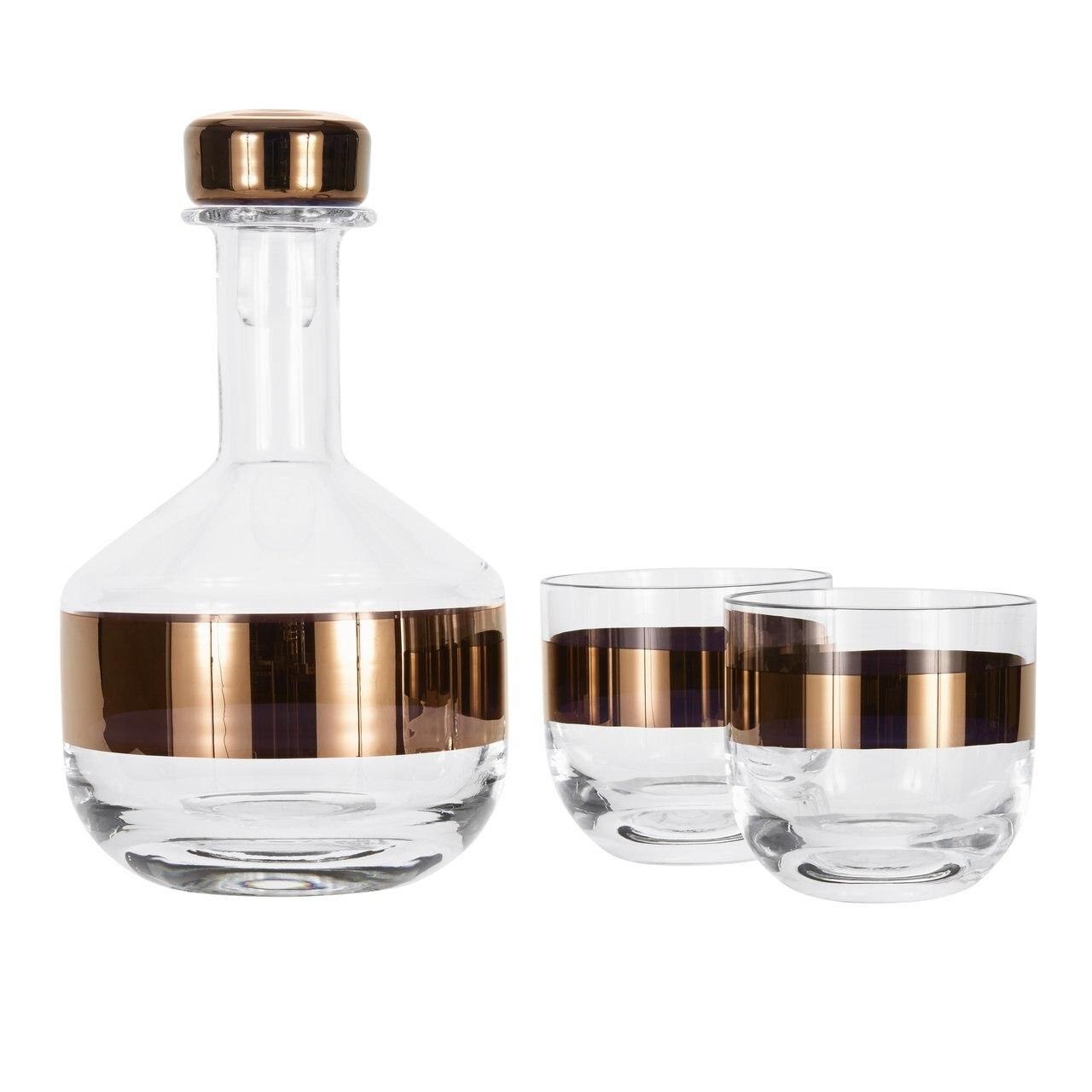tom dixon copper banded whiskey decanter and glasses