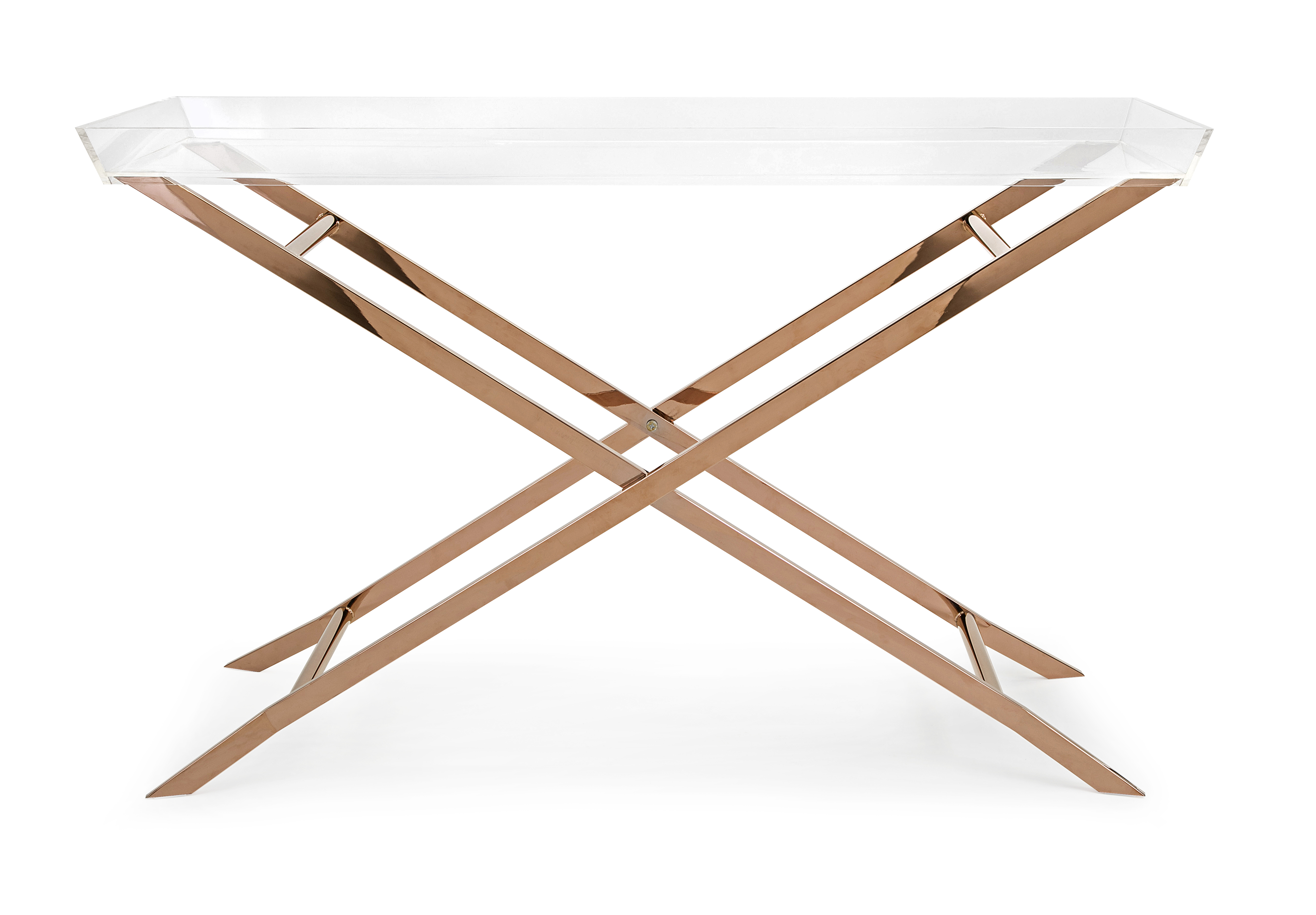 acrylic tray bar table with copper metal base